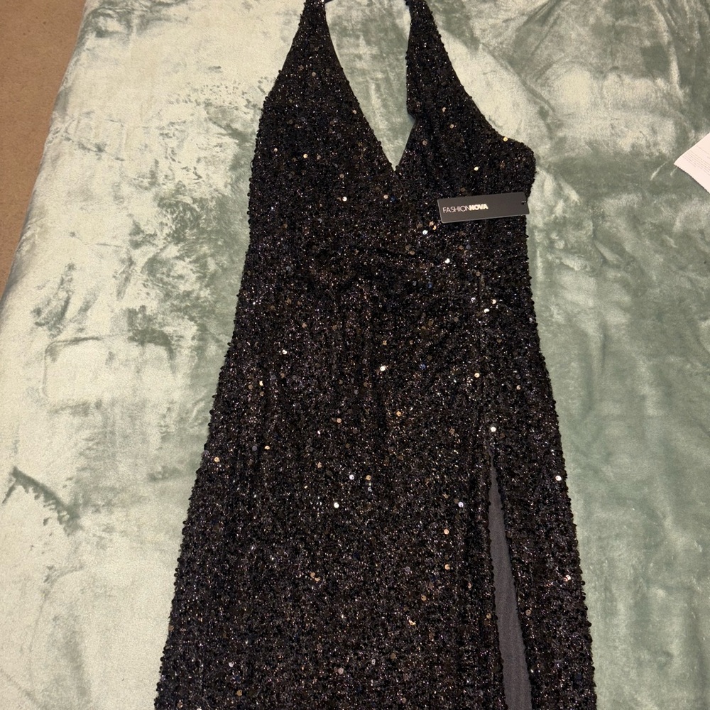 Fashion Nova Black Sequin Evening Gown
